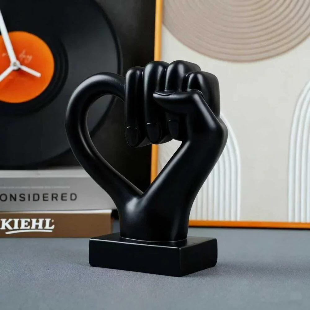 Eclectic Heart Hand Sculpture Love Peace Sign Grasping Gesture Statue Home Décor
